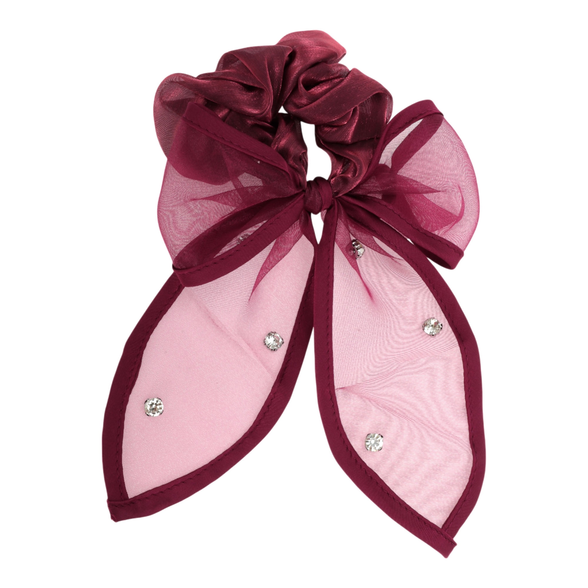Unique Bargains 1Pc Rhinestones Bow Scrunchie Hair Elastic Band for Women Wine Red