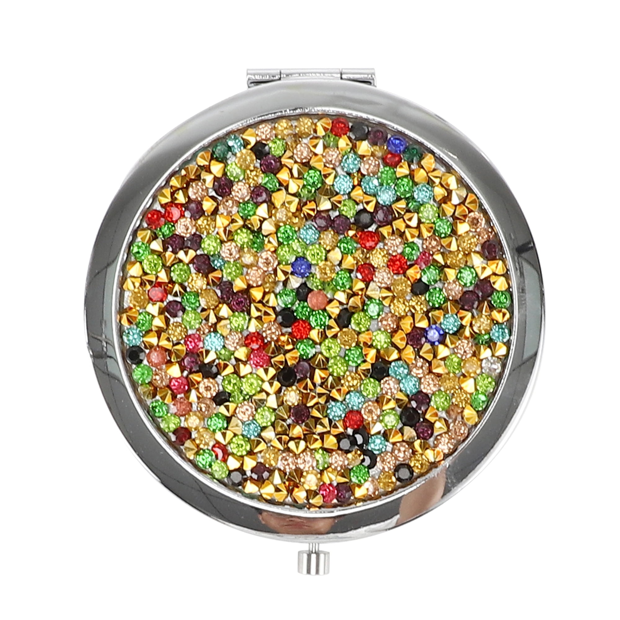Unique Bargains 1Pc Rhinestones Travel Mirror Cosmetic Mirror for Travel Silver Tone