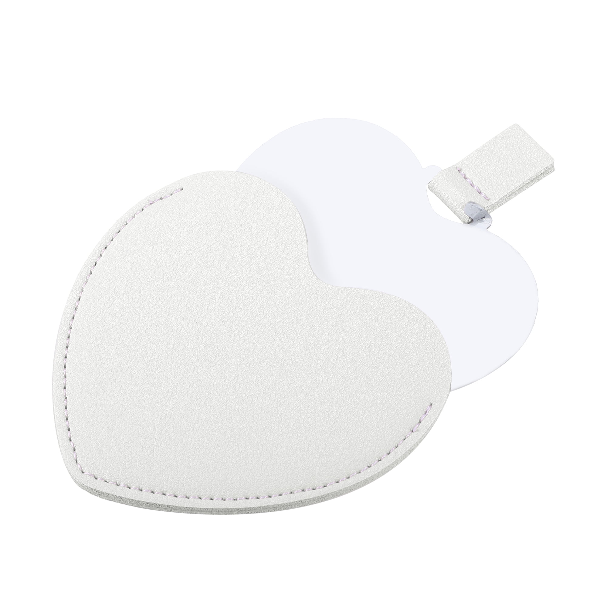 Unique Bargains Heart Shaped Compact Mirror PU Leather Case for Women White