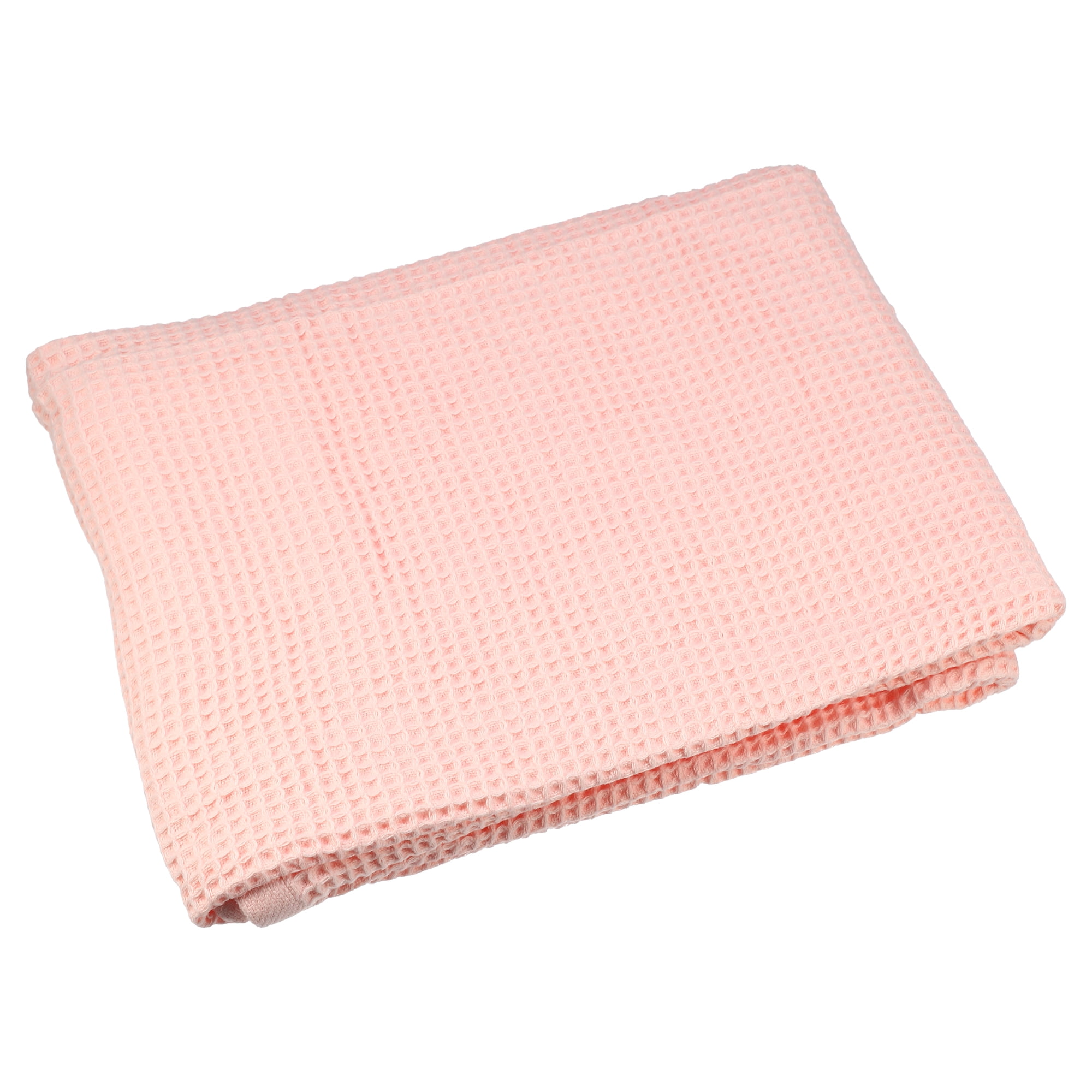Unique Bargains 1Pc Waffle Weave Pattern Soft Absorbent Cotton Bath Towel Pink 55.12''x27.56'' for Bathroom Shower