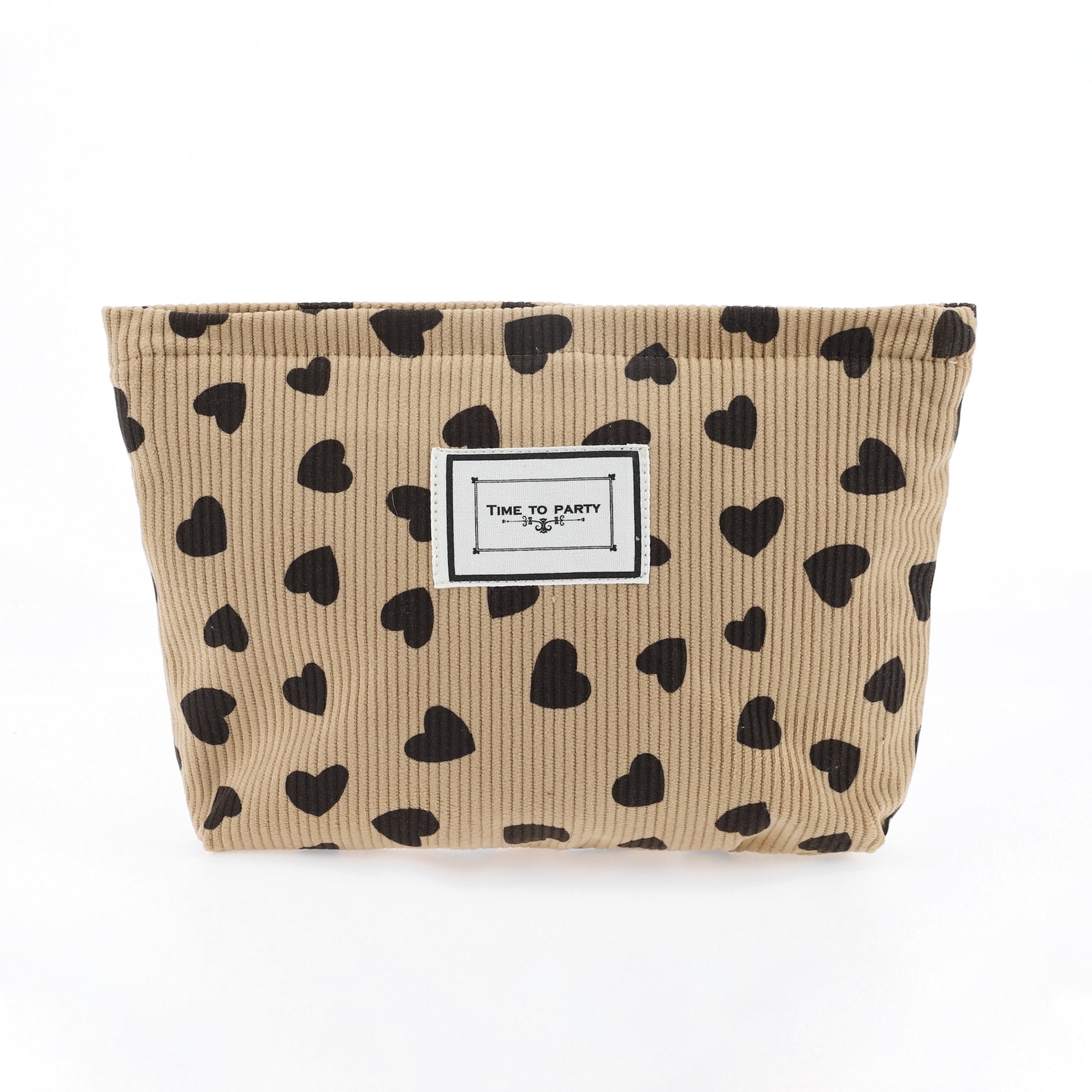Unique Bargains 1Pc Women Durable Corduroy Drawstring Heart Cosmetic Bag Khaki