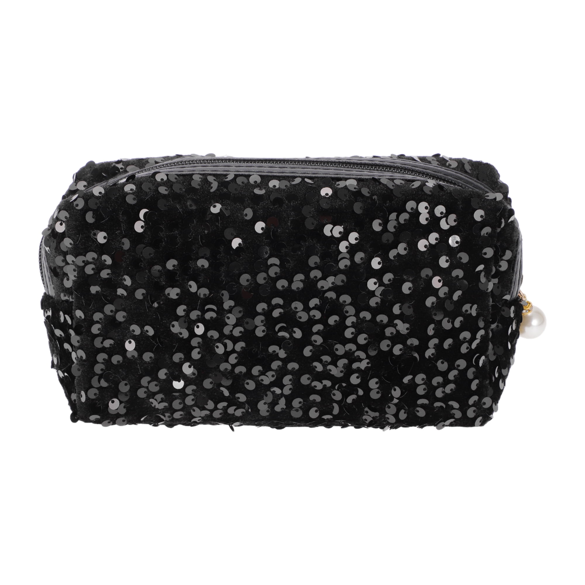 Unique Bargains 1Pc Women Durable Portable Sequin Storage Makeup Bag for Toiletry Black