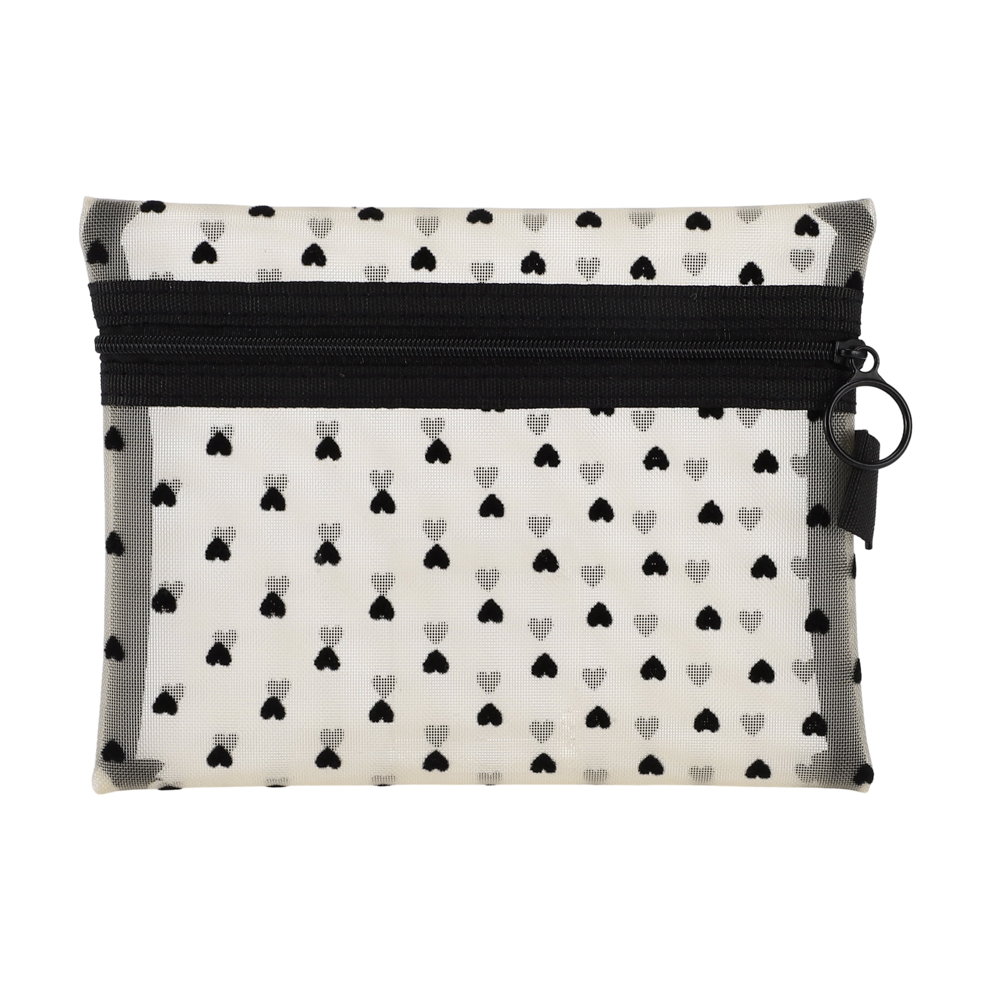 Unique Bargains 1Pc Women Heart Mesh Cosmetic Bag for Storaging Toiletry Beige-Medium