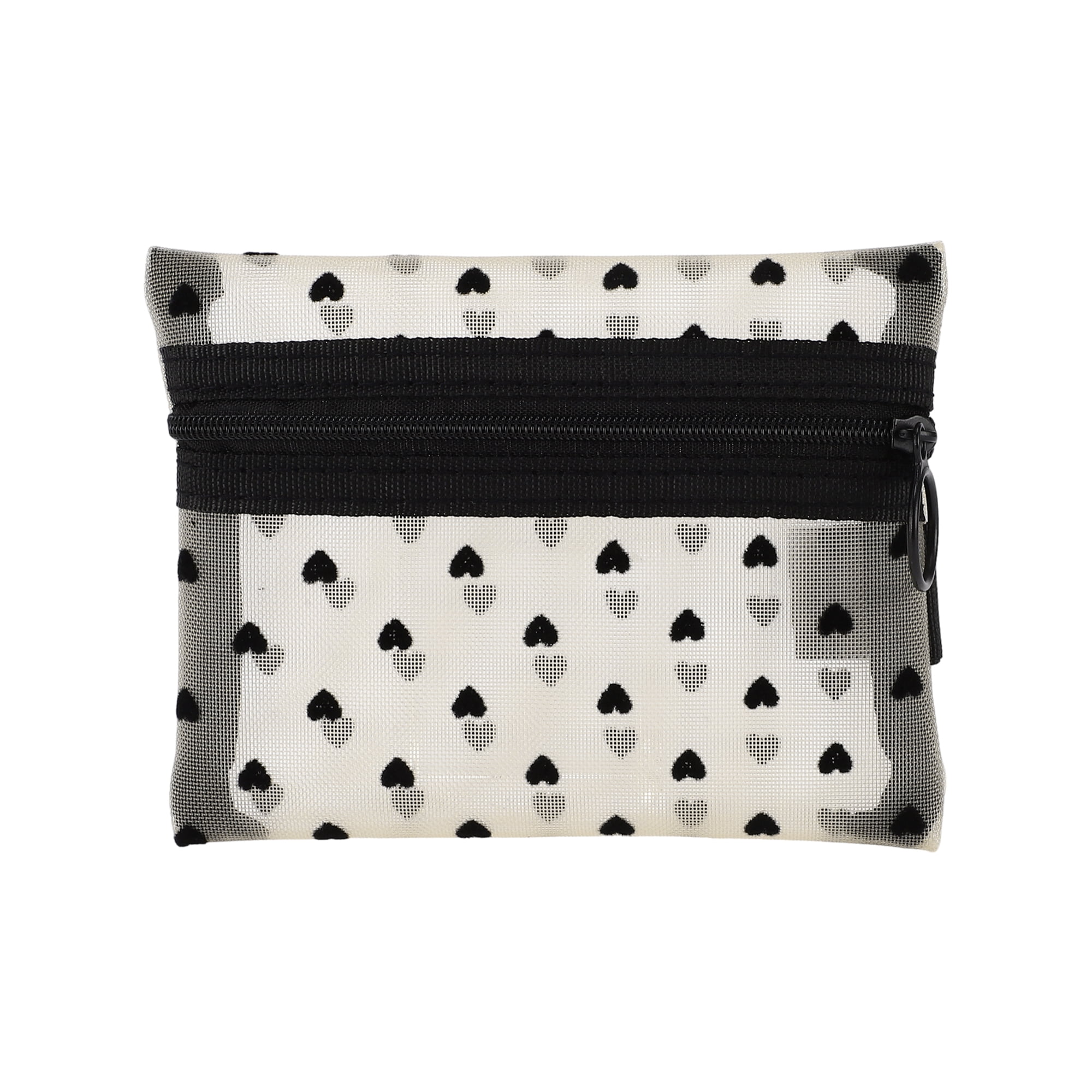 Unique Bargains 1Pc Women Heart Mesh Cosmetic Bag for Storaging Toiletry Beige-Small
