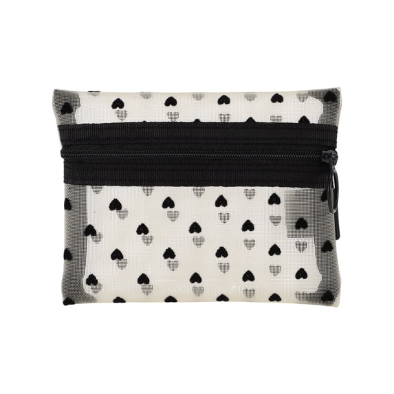 Unique Bargains 1Pc Women Heart Mesh Cosmetic Bag for Storaging Toiletry Beige-Small