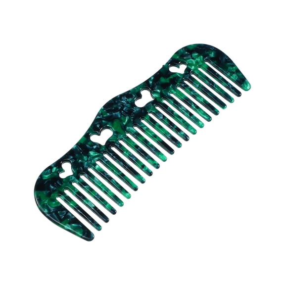 Unique Bargains 1Pc Women Heart Style Wide Tooth Comb Blackish Green
