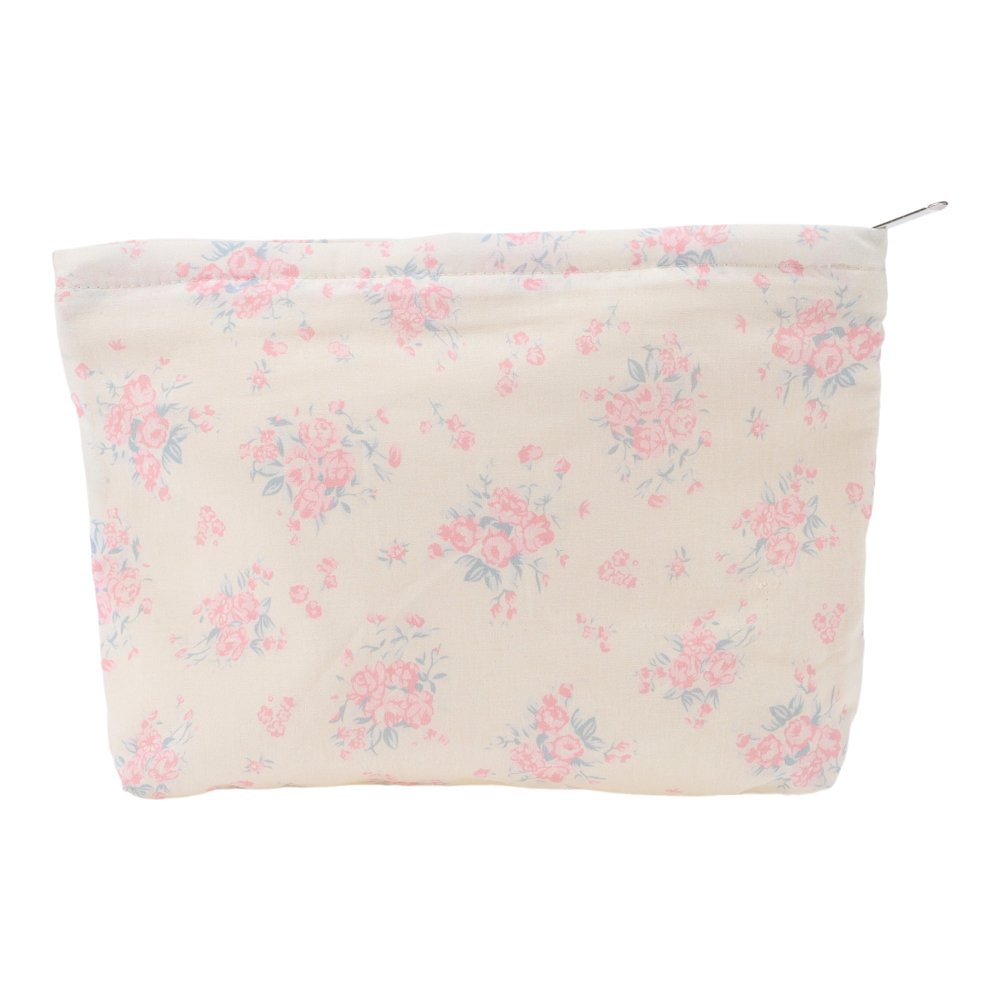 Unique Bargains 1Pc Women Portable Cotton Floral Clutch Storage Makeup Bag Light Pink
