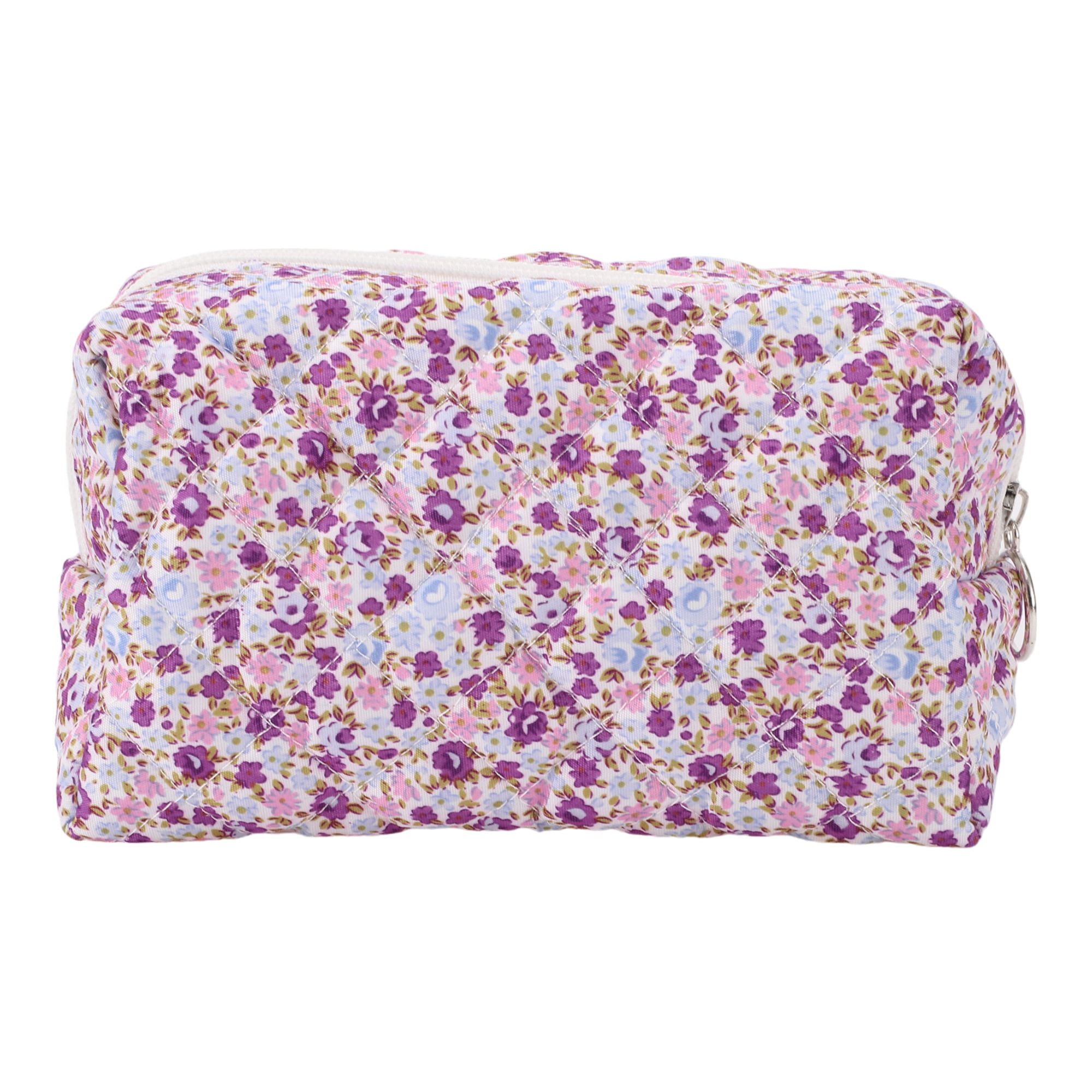 Unique Bargains 1Pc Women Portable Floral Quilting Cosmetic Bag for Travel Purple