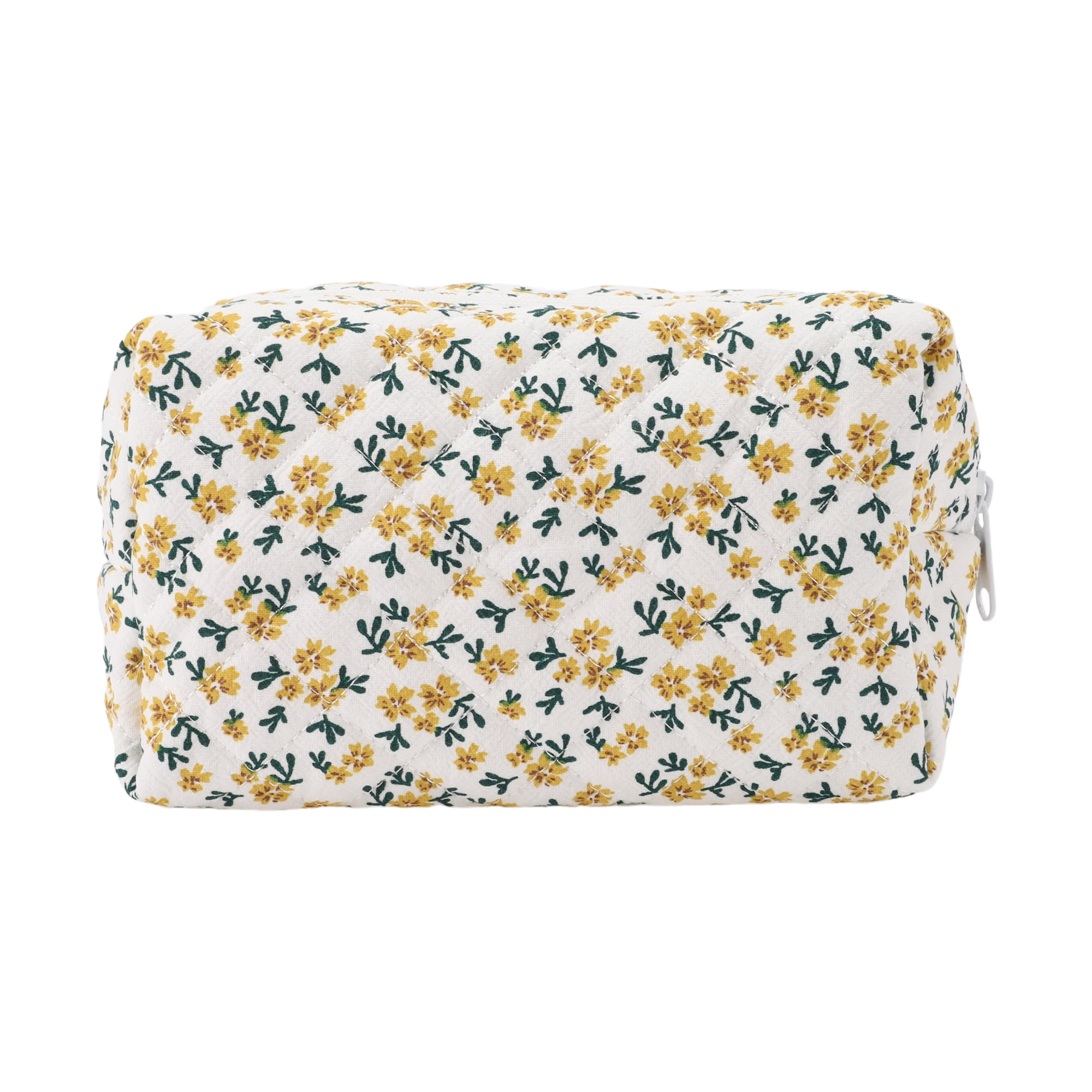 Unique Bargains 1Pc Women Portable Little Flower Pattern Storage Makeup Bag Yellow