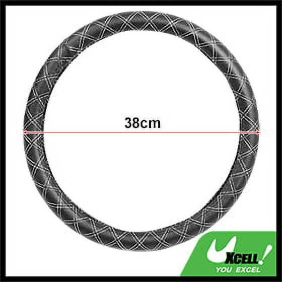 Unique Bargains 1Psc Steering Wheel Cover Faux Leather DIY Black White