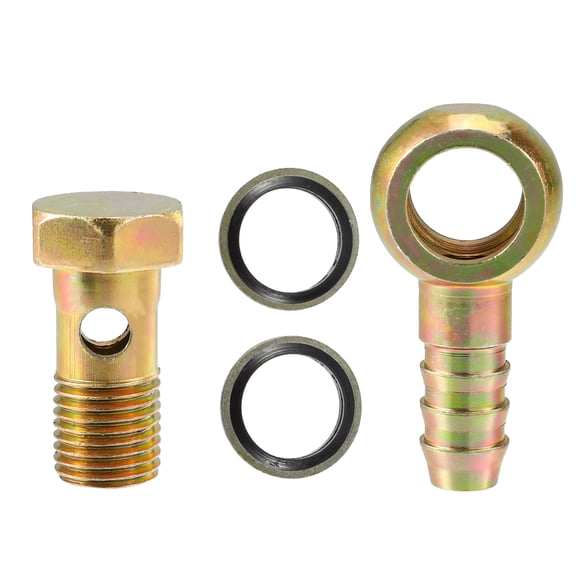 Unique Bargains 1Set Banjo Bolt Kit M14x1.5 Banjo Bolt Hose Barb Fitting with Copper Washers for Car Iron Bronze Tone