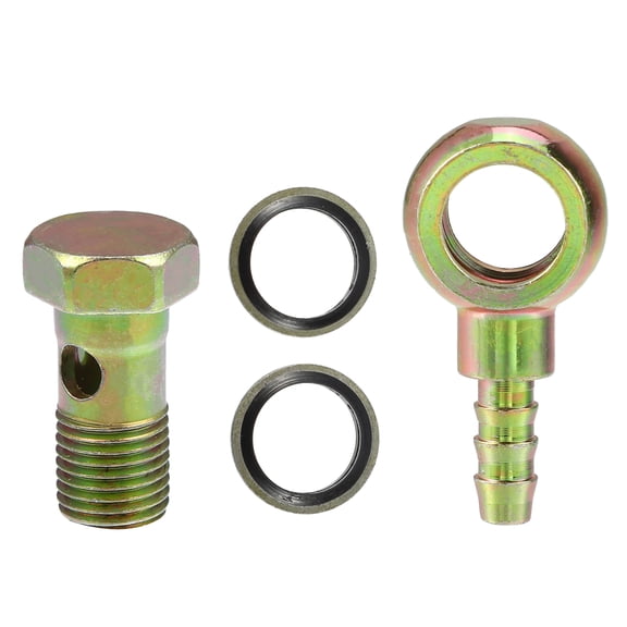 Unique Bargains 1Set Banjo Bolt Kit M14x1.5 Brake Line Fitting Adapter with Copper Washers for Car Iron Bronze Tone