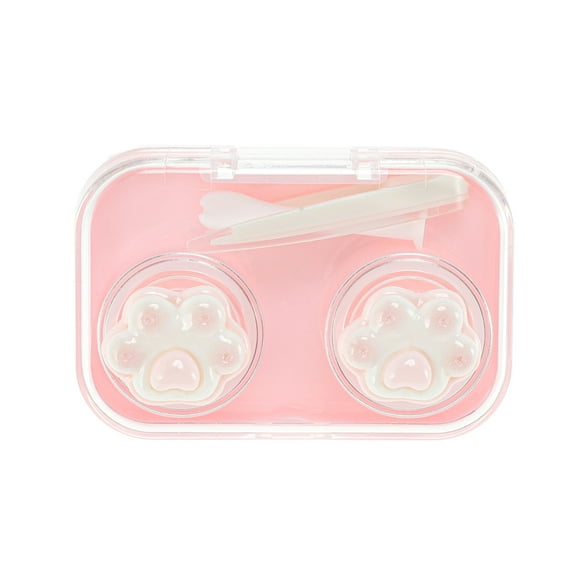 Unique Bargains 1Set Contact Lens Case Contact Lens Container Contact Lens Carrier White Cute Paw Pattern 2.68"x1.77"x1.1" White