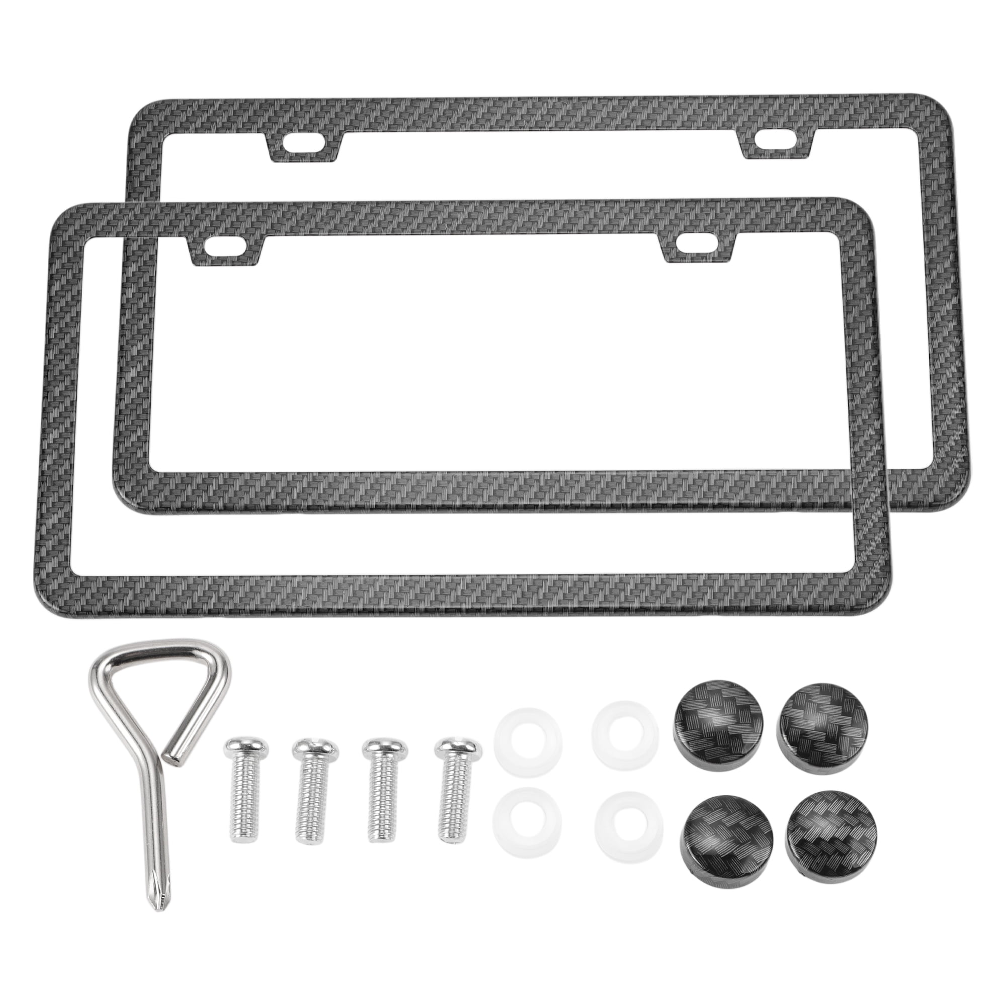 Unique Bargains 1Set Stainless Car License Plate Holder With Screws 2 Hole Black Carbon