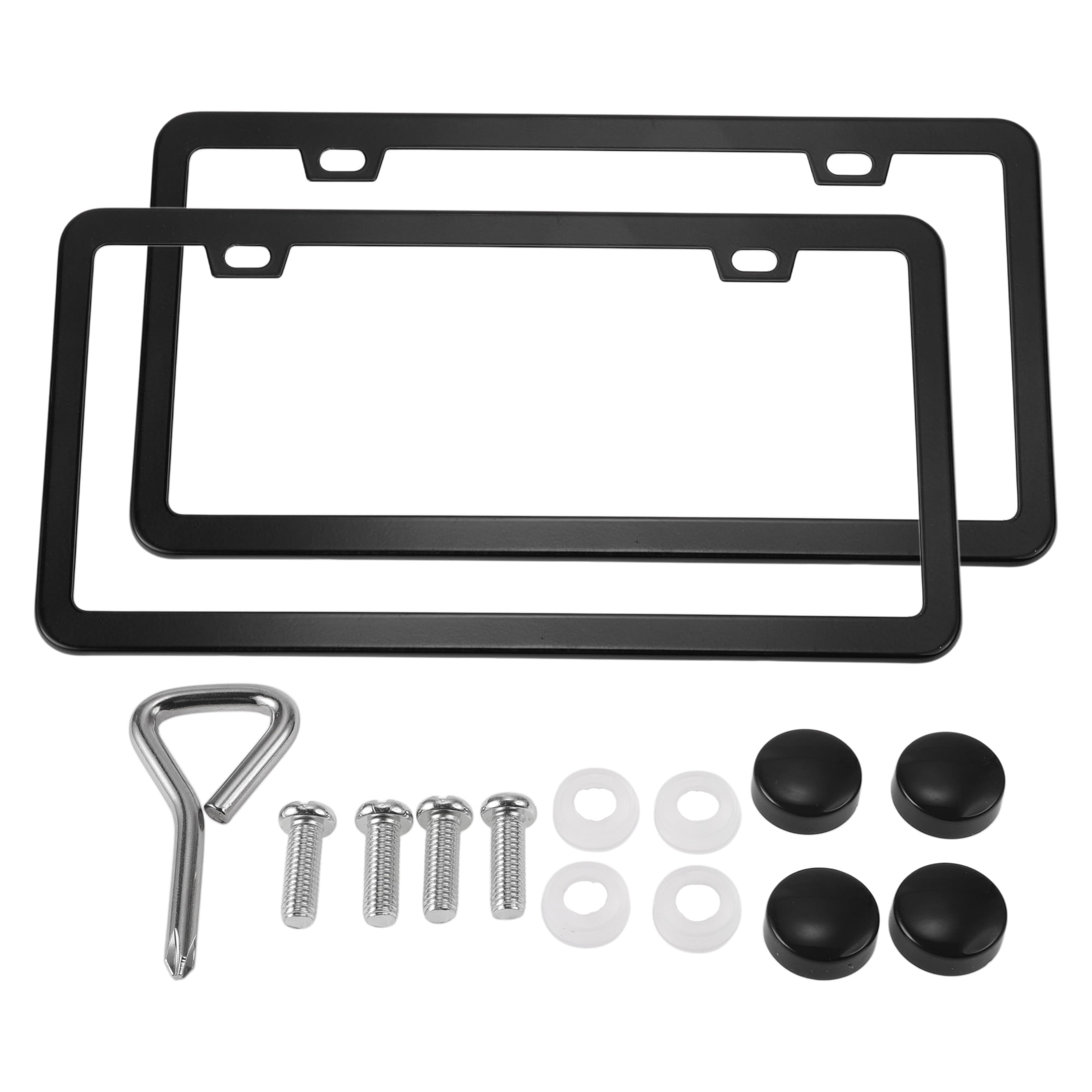 Unique Bargains 1Set Stainless Car License Plate Holder With Screws 2 Hole Black