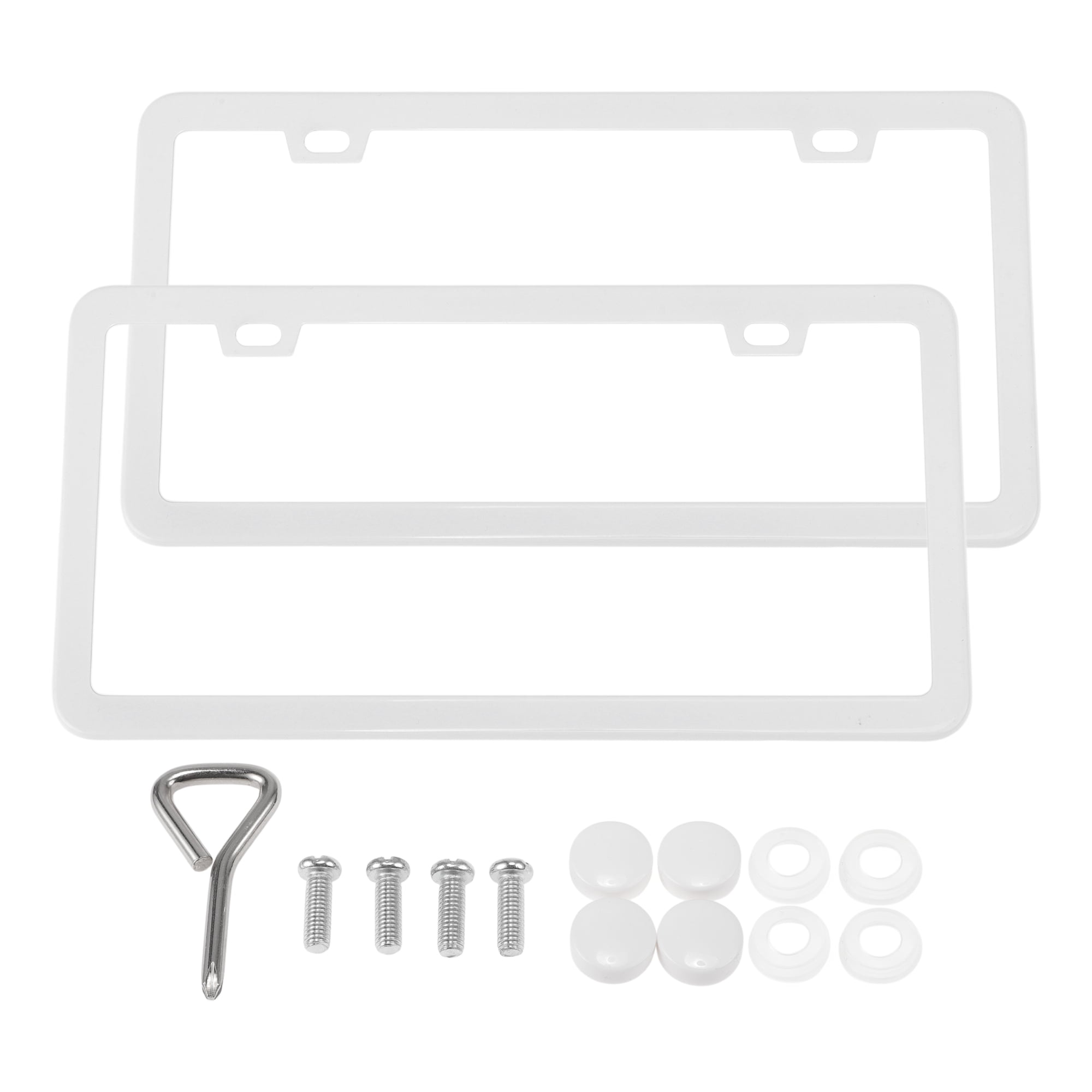 Unique Bargains 1Set Stainless Car License Plate Holder With Screws 2 Hole White