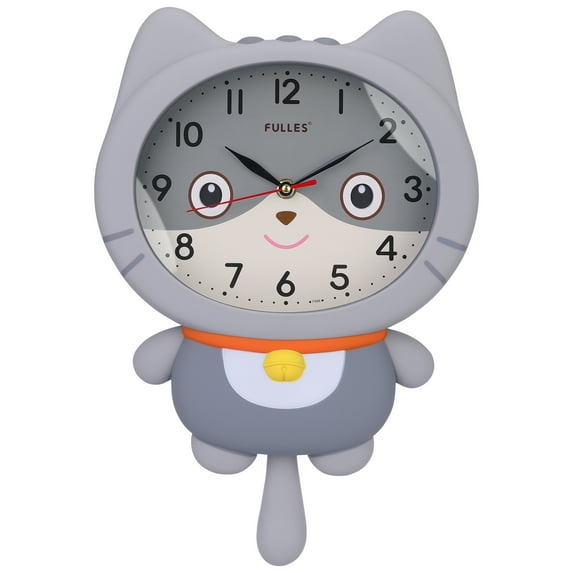 Unique Bargains 1pc Cartoon Cat Mechanism Wall Clock for Home 15" x 10" x 2.4" Grey