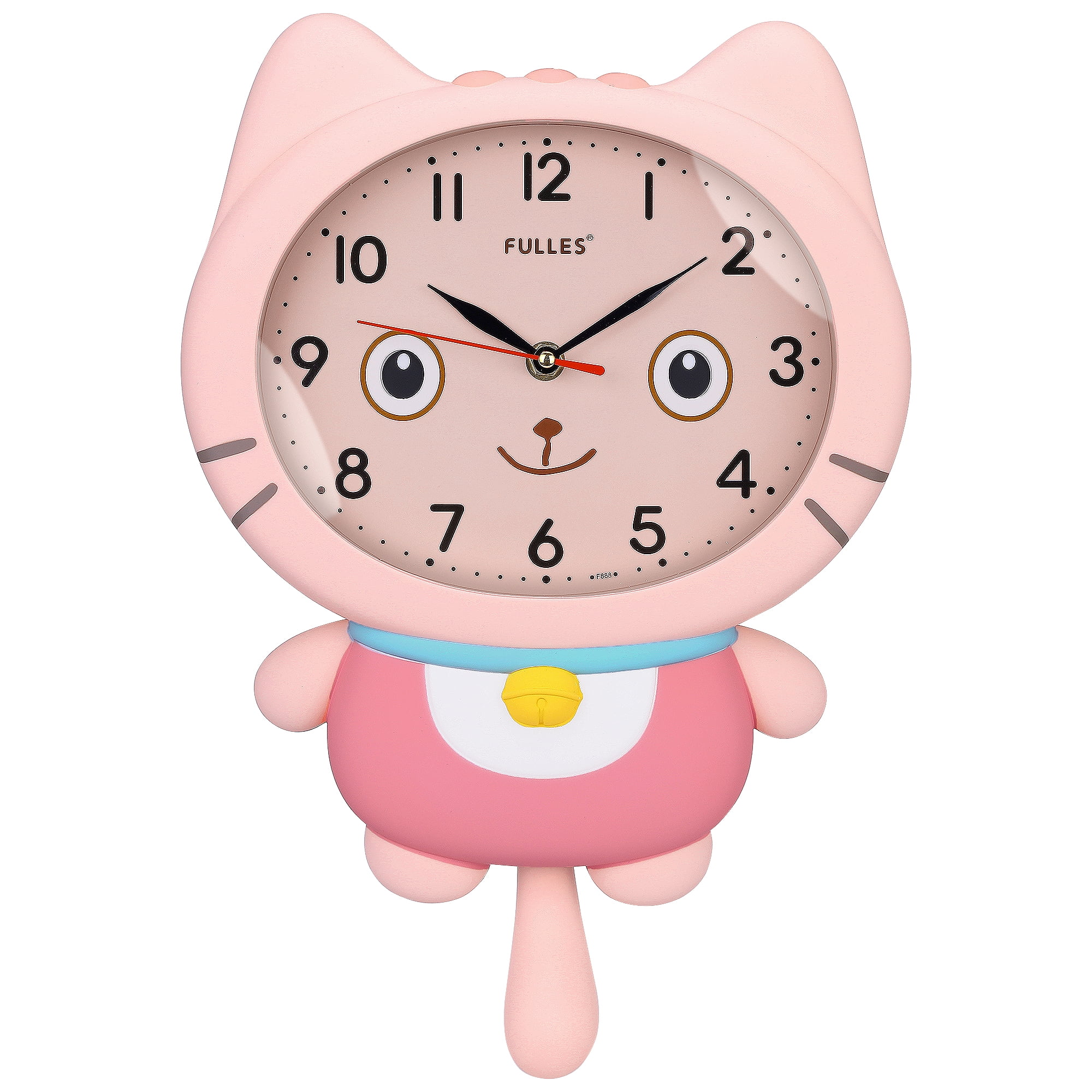 Unique Bargains 1pc Cartoon Cat Mechanism Wall Clock for Home 15" x 10" x 2.4" Pink