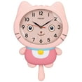 thumbnail image 1 of Unique Bargains 1pc Cartoon Cat Mechanism Wall Clock for Home 15" x 10" x 2.4" Pink, 1 of 5