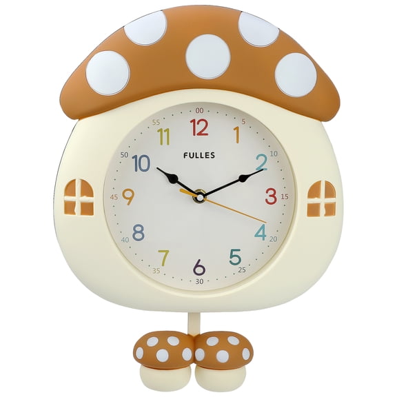 Unique Bargains 1pc Cute 3D Cartoon Mushroom House Silent Wall Clock 15" x 11" x 2" Coffee