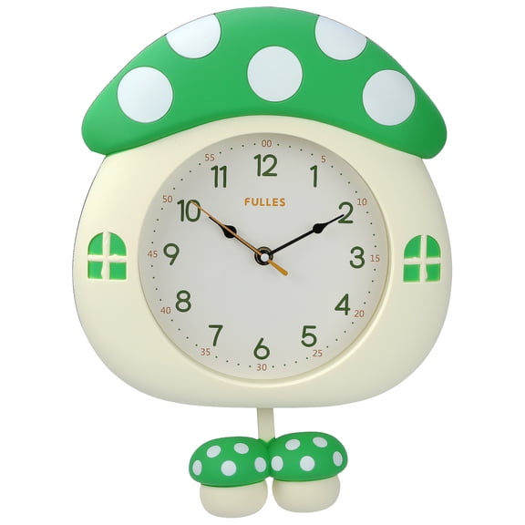 Unique Bargains 1pc Cute 3D Cartoon Mushroom House Silent Wall Clock 15" x 11" x 2" Green