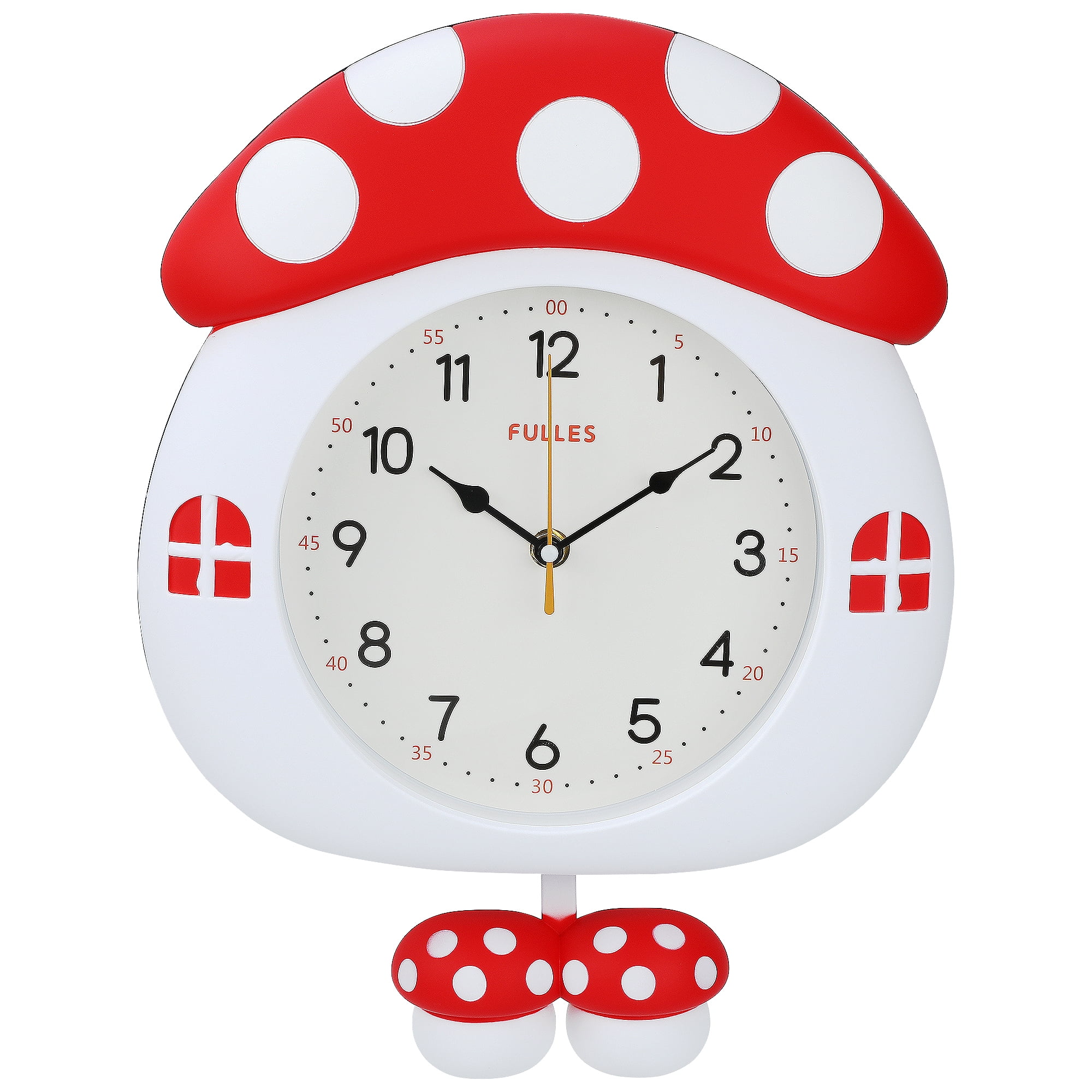 Unique Bargains 1pc Cute 3D Cartoon Mushroom House Silent Wall Clock 15" x 11" x 2" Red