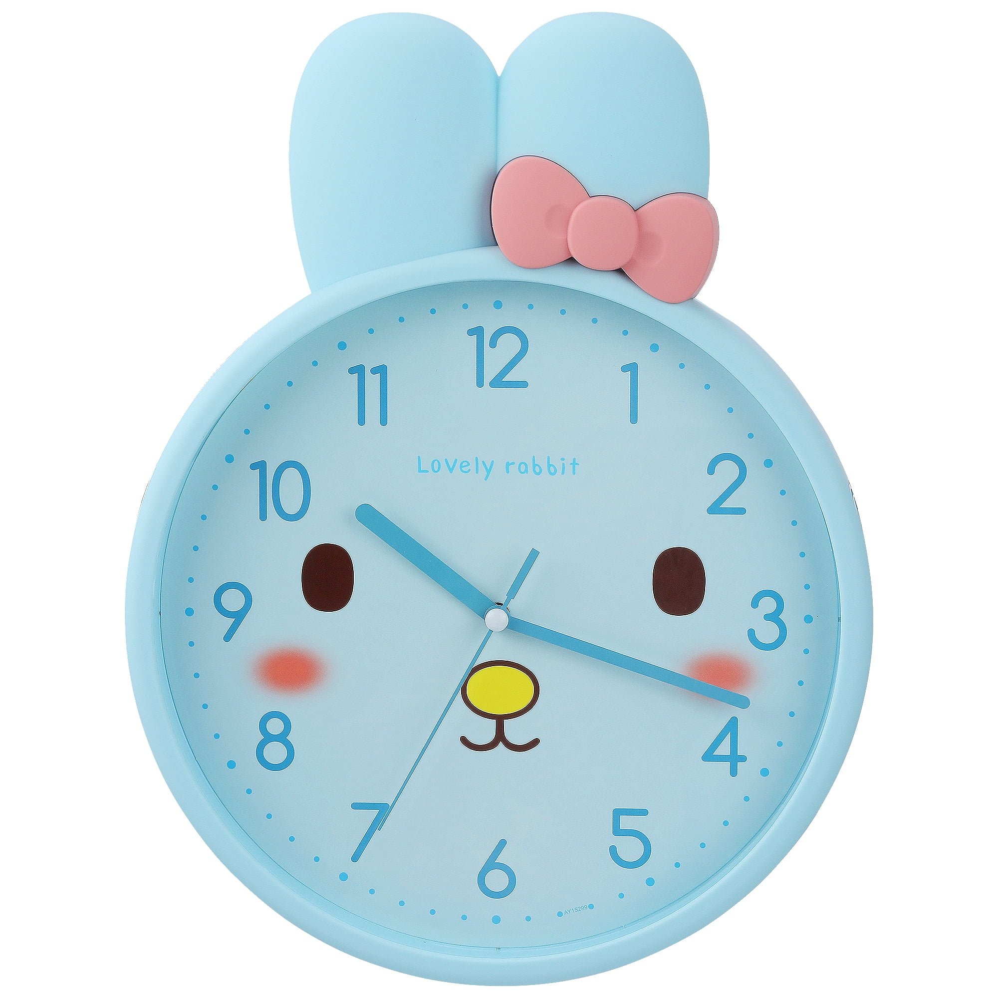 Unique Bargains 1pc Cute Bunny Face 3D Rabbit Wall Clock 13" x 10" x 1.5" Blue