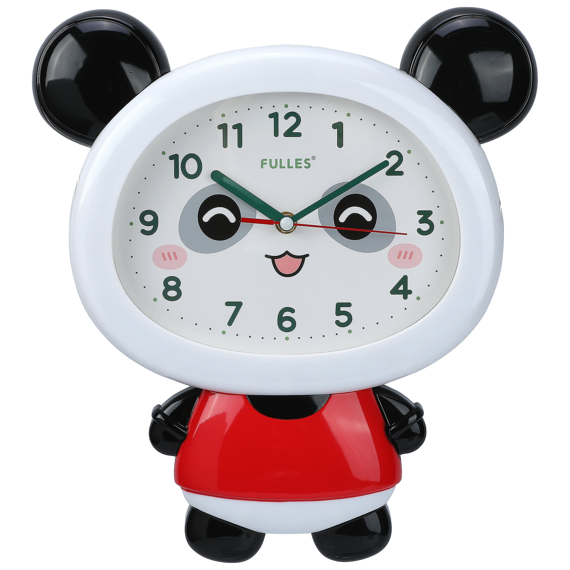 Unique Bargains 1pc Cute Panda Cartoon Non Ticking Wall Clock 15" x 12" x 1.7" Red