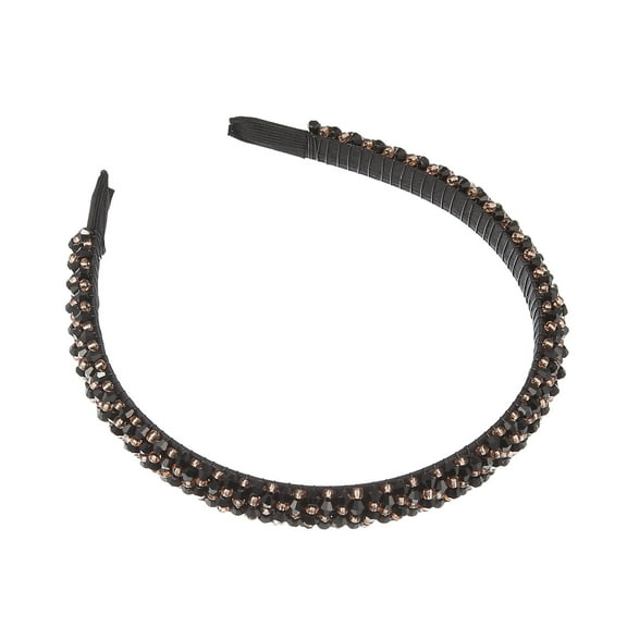Unique Bargains 1pc Faux Crystal Headband Women Hairband Hair Accessories 0.59 Inch Wide Champagne Black