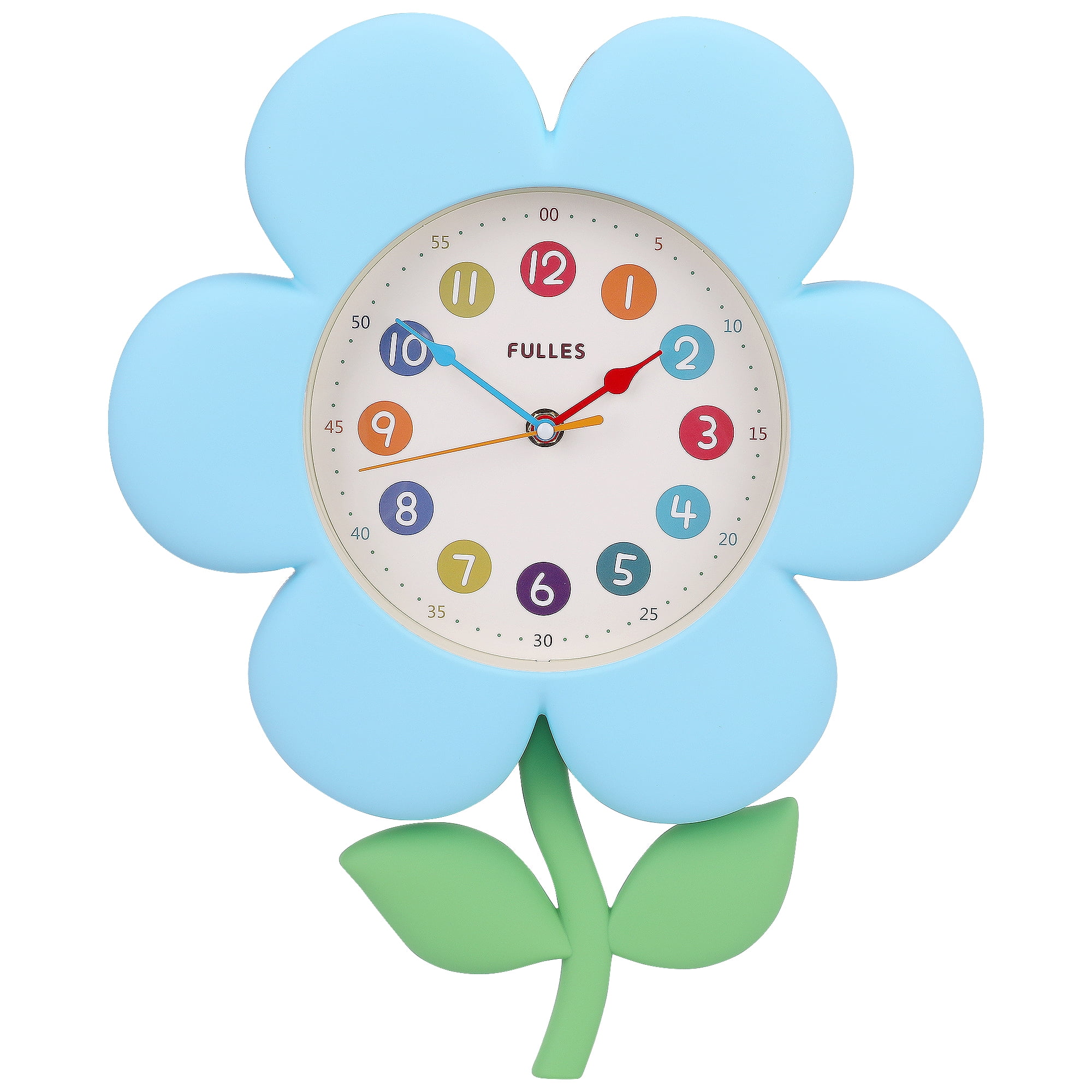Unique Bargains 1pc Flower Design Colorful Numbers Wall Clock 15" x 12" x 2.8" Blue