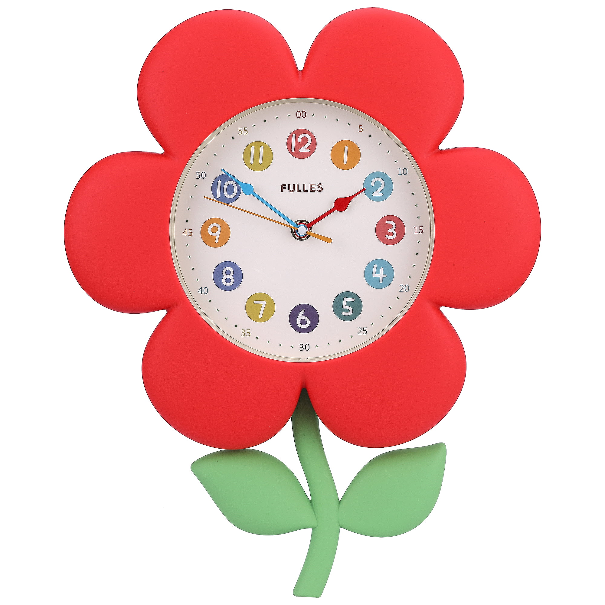 Unique Bargains 1pc Flower Design Colorful Numbers Wall Clock 15" x 12" x 2.8" Red