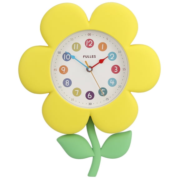 Unique Bargains 1pc Flower Design Colorful Numbers Wall Clock 15" x 12" x 2.8" Yellow