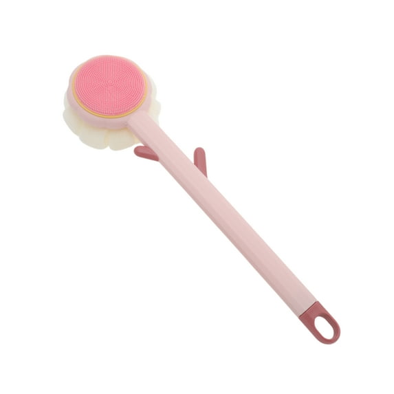 Unique Bargains 1pc Long Handle Double-sided Bath Brush for Bathing and Showering Pink