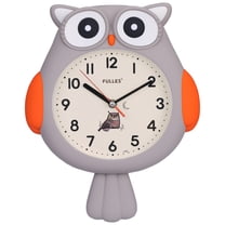 Unique Bargains 1pc Lovely Owl Silent Non Ticking Wall Clock 15" x 15" x 2.8" Light Grey