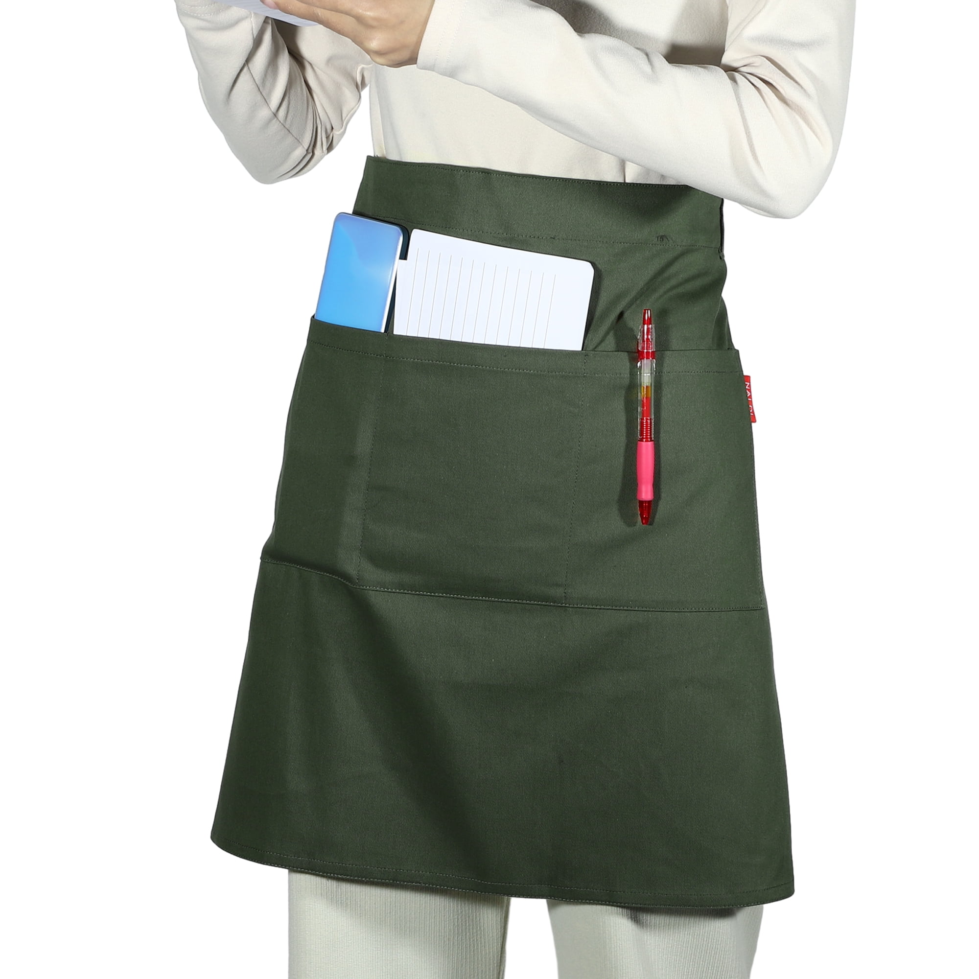 Unique Bargains Serving Cooking Versatile Waist Apron with Pockets Army Green