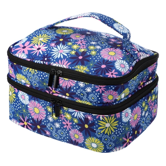 Unique Bargains 1pc Nail Polish Carrying Case Double-Layer Nail Polish Case for Manicure Tools Nylon Flower Pattern