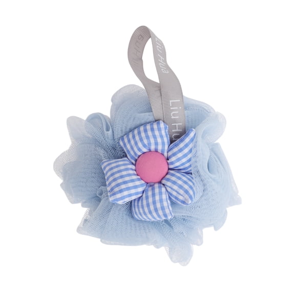Unique Bargains 1pc Plaid Sunflower Bath Shower Loofah Sponge Blue