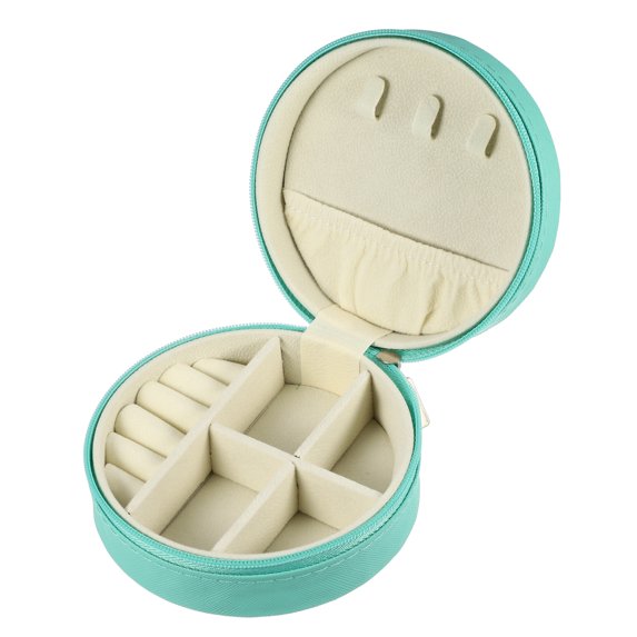 Unique Bargains 1pc Portable Round Jewelry Box for Travel Green