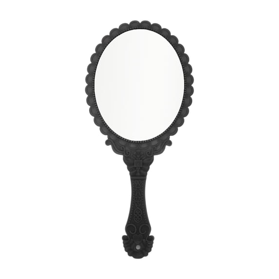 Unique Bargains 1pc Stylish Flower Pattern Handheld Mirror for Personal Grooming Black