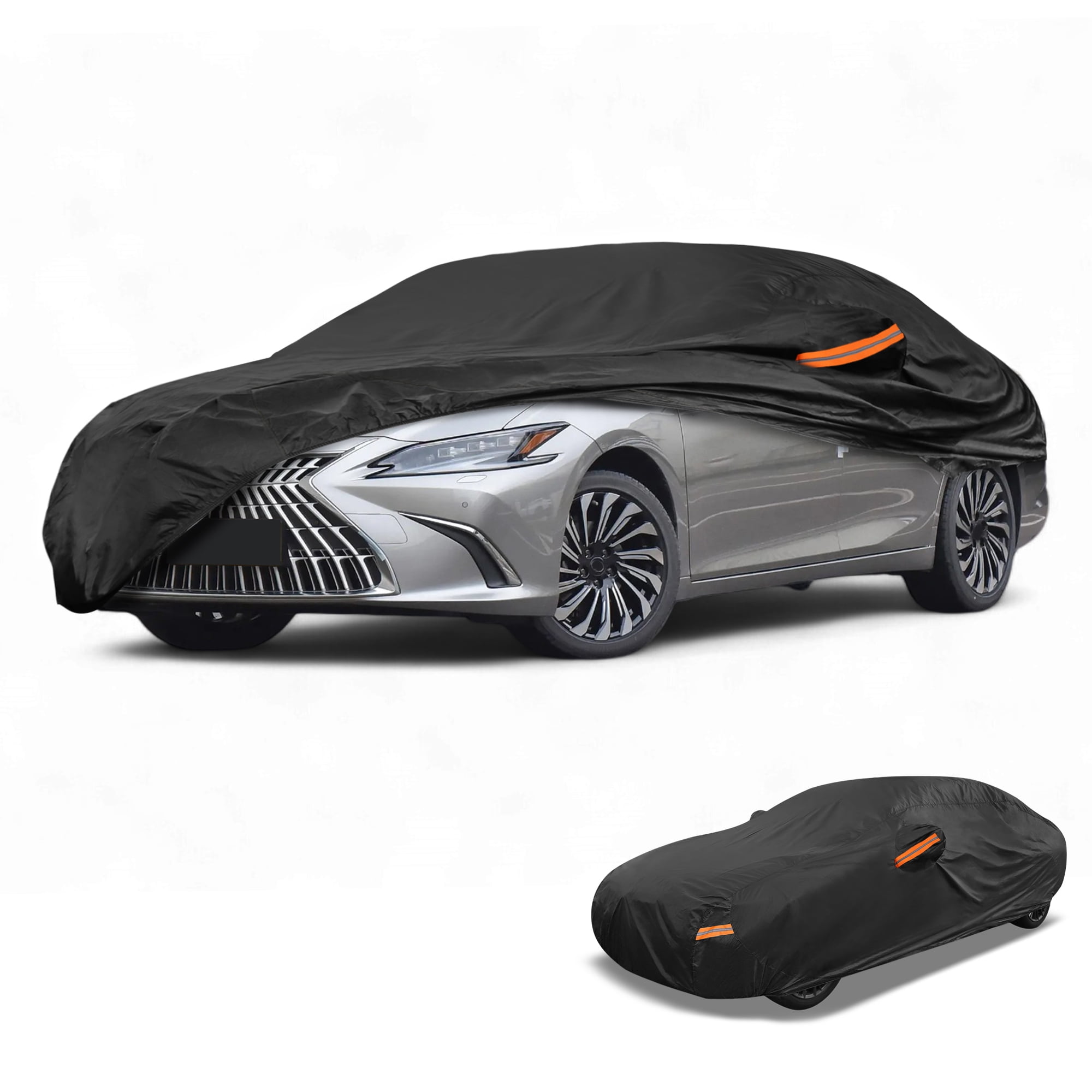 Unique Bargains 1pc Universal Car Cover 210T-PU Black for Sedan 165" to 177"