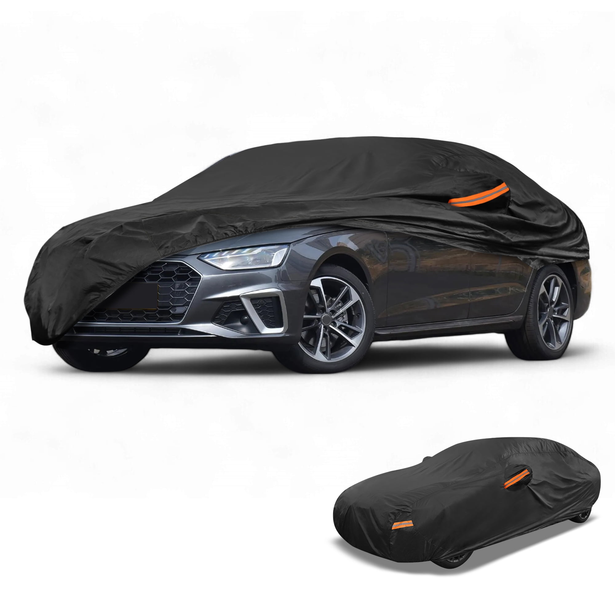 Unique Bargains 1pc Universal Car Cover 210T-PU Black for Sedan 177" to 185"