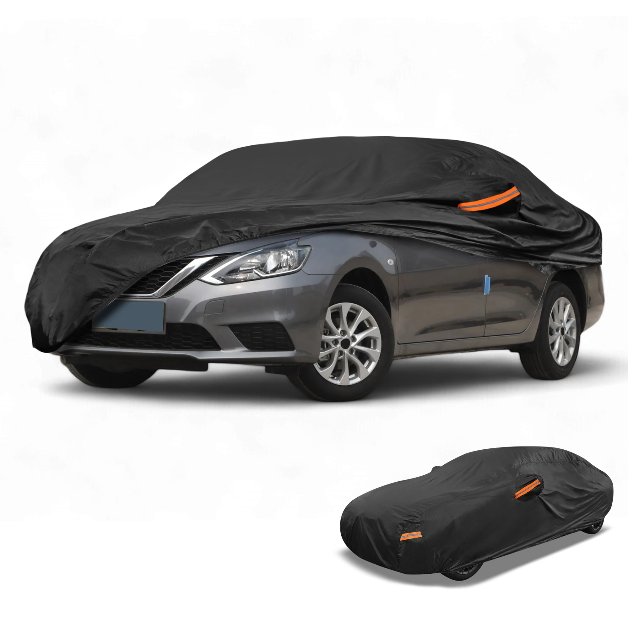 Unique Bargains 1pc Universal Car Cover 210T-PU Black for Sedan 190" to 198"