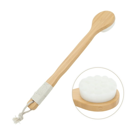 Unique Bargains 1pc Wooden Long Handle Dry Brushing Body Brush for Shower White