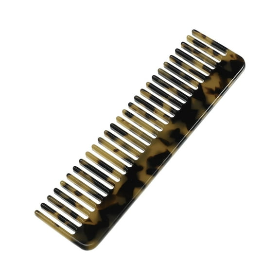 Unique Bargains 1pcs Women Detangling Portable Wide Tooth Comb for Curly Thick Wavy Straight Hair Brown and Yellow