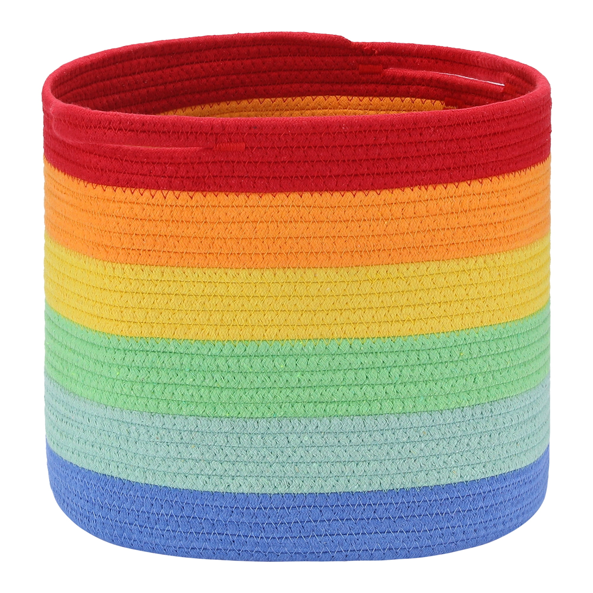 Unique Bargains 1pk Woven Storage Basket with Handle Shelf Storage Bin for Clothes Rainbow