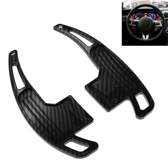 Unique Bargains 1set Black Carbon Fiber Color Plastic Steering Wheel Paddles Shift Extensions Interior Accessories for Ford for Mustang 2015-2023