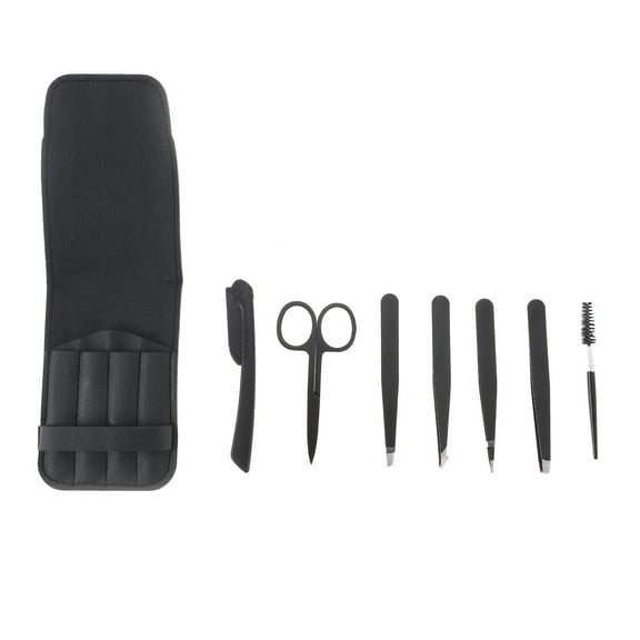 Unique Bargains 1set Portable Eyebrow Tweezer Kit for Bathroom Travel Black