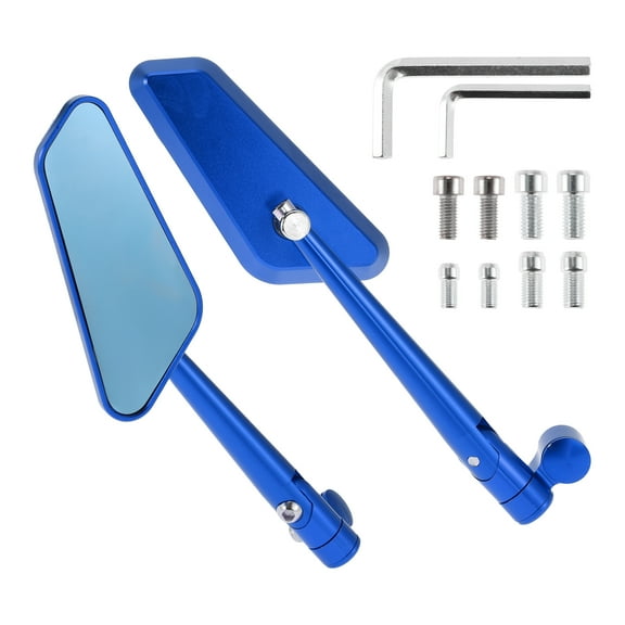 Unique Bargains 1set Universal Motorcycle Rear View Mirrors Adjustable Side Rearview Mirror M8/M10 Blue Aluminum Alloy Prismatic Shape
