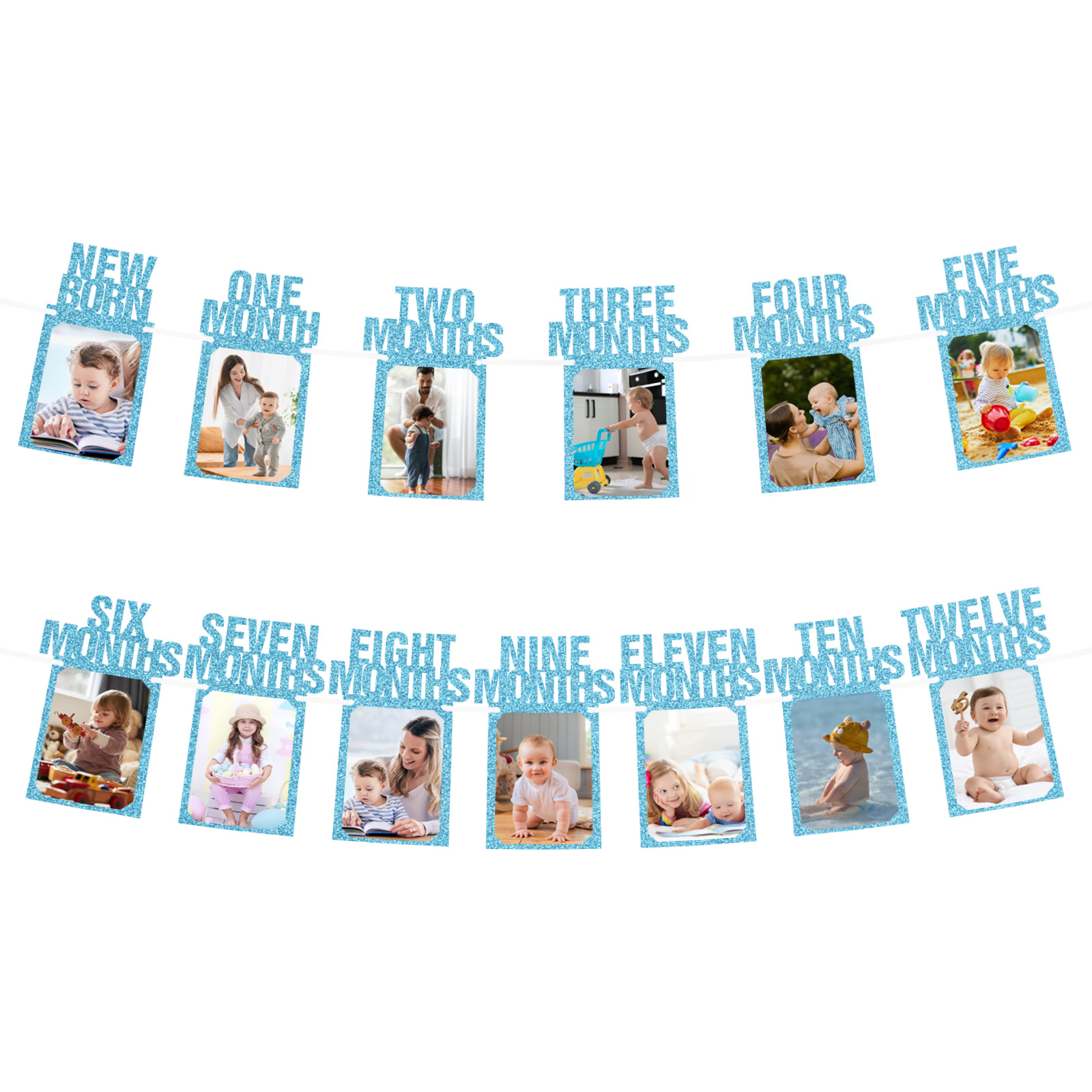 Unique Bargains 1st Birthday Photo Banner 1 To 12 Months Party Supplies Blue