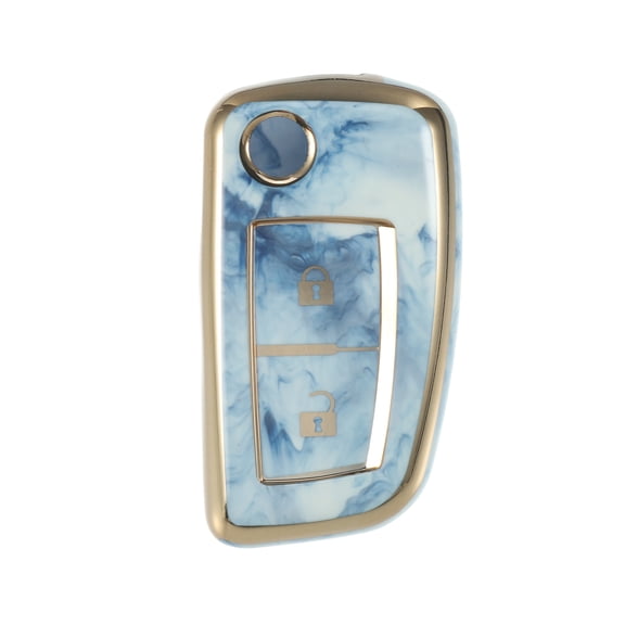 Unique Bargains 2 Button Porcelain Pattern Smart Key Fob Case Cover for Nissan Rogue Frontier TPU Blue